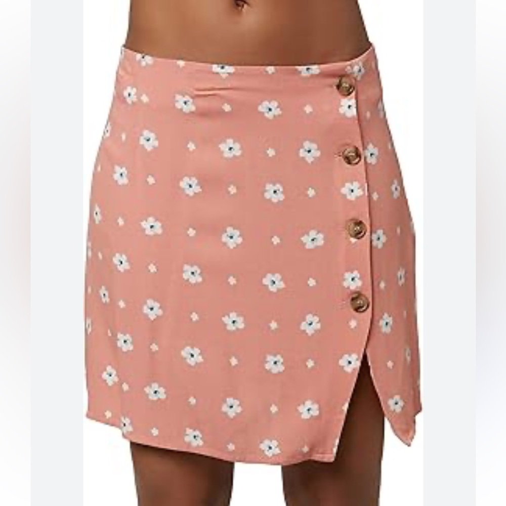O'Neill Coral Pink Floral Button-Accent Skirt